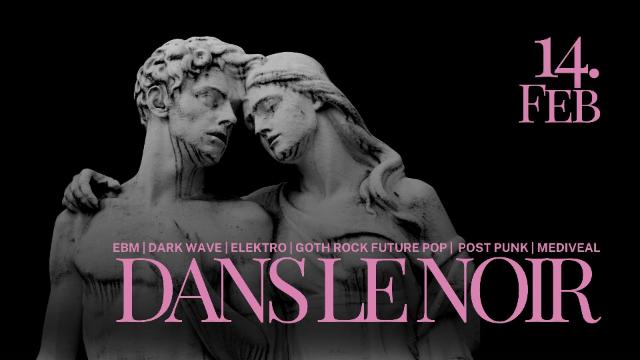 Frauen- und Männerstatue lehnen aneinander vor rosa Titelschrift