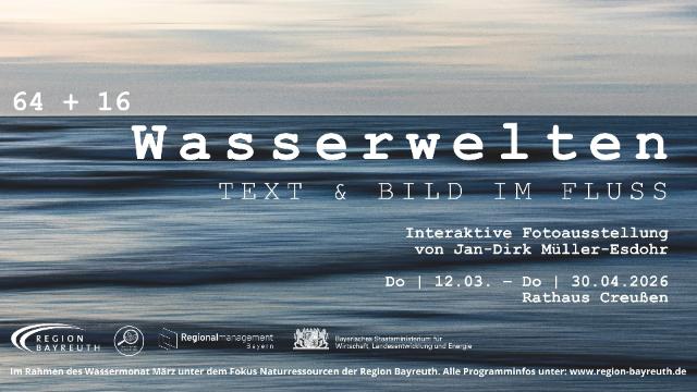 Wassermotiv mit Titel der Ausstellung