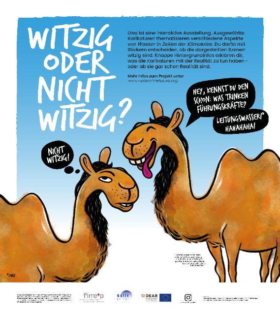 Illustriertes Bild von zwei Kamelen, die sich ein Witz erzählen.