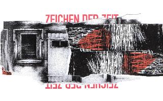 Collage mit Schriftzug "Zeichen der Zeit"