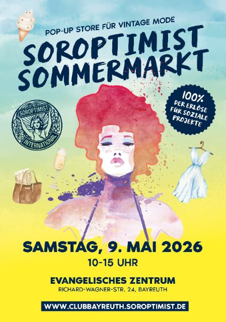 Information zum Soroptimist Sommermarkt am 9. Mai von 10 bis 15 Uhr im Evangelischen Zentrum Bayreuth