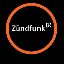 Logo von Zündfunk: Weiße schrift auf schwarzem Grund mit orangem Kreis.