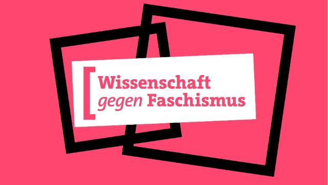 Logo - Text "Wissenschaft gegen Faschismus" vor rosa Hintergrund