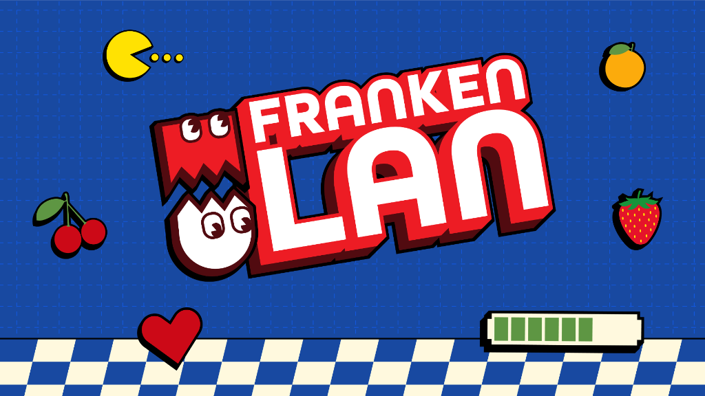 Auf blauem Hintergrund ist das FrankenLAN Logo zu sehen