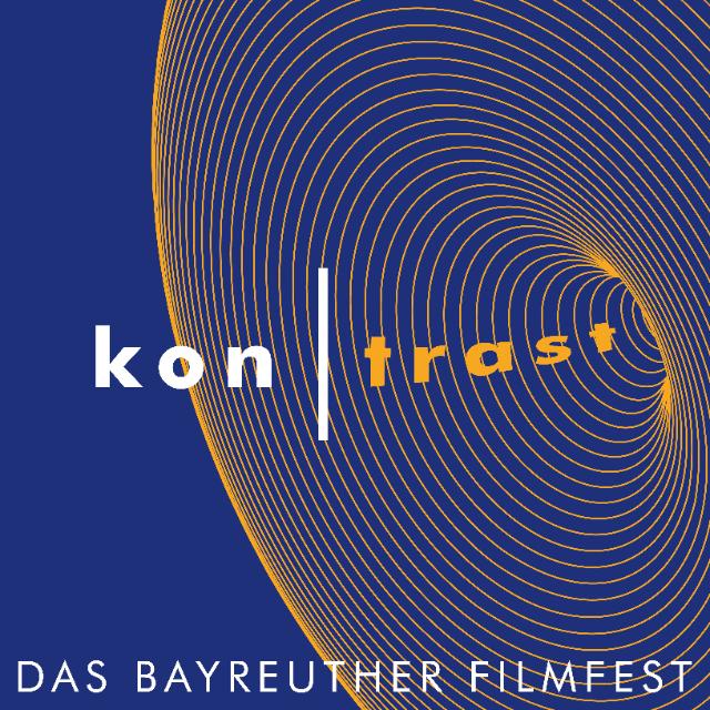 Das Logo von Kontrast, gold auf blau.