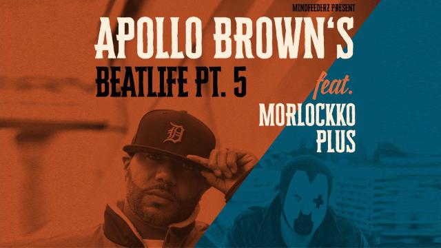 Apollo Brown in orange und Morlocko Plus in blau mit schwarzem und weißem Titel im Vordergrund
