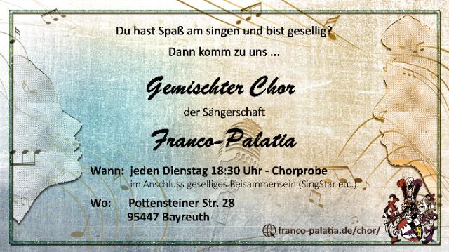 Dargestellt ist ein Flyer auf dem für Chorproben eines studentischen Chors geworben wird.