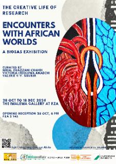 Das Bild zeigt Informationen zur Ausstellung und ein Acrylgemälde