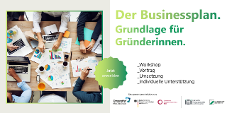 Werbebanner für das Event. Zu sehen ist ein Bild, auf dem eine Workshopsituation dargestellt ist. Außerdem sind die Stichworte Workshop, Vortrag, Umsetzung und individuelle Unterstützung zu sehen. Der Titel des Events ist als Überschrift zu sehen.