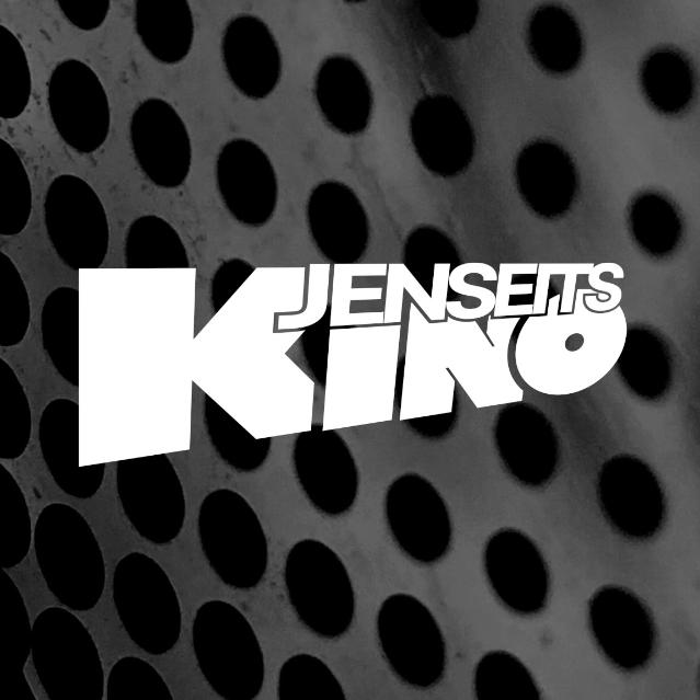 Das Logo von Kino Jenseits: Weiße Schrift auf dunklem Grund.