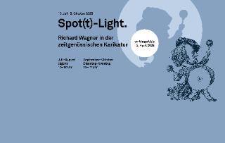 Plakat zur Sonderausstellung das Richard Wagner eine Pauke schlagend als Karikatur zeigt.